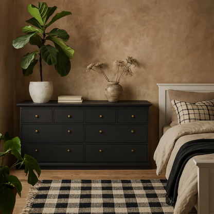 Osaka Farmhouse Dark Grey Wide Wooden Chest 8 Drawers