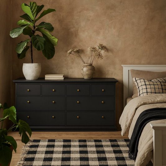 Osaka Farmhouse Dark Grey Wide Wooden Chest 8 Drawers