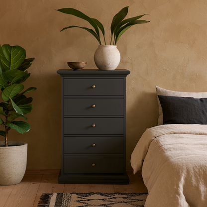 Osaka Tall Dark Farmhouse Grey Wooden Chest 5 Drawers