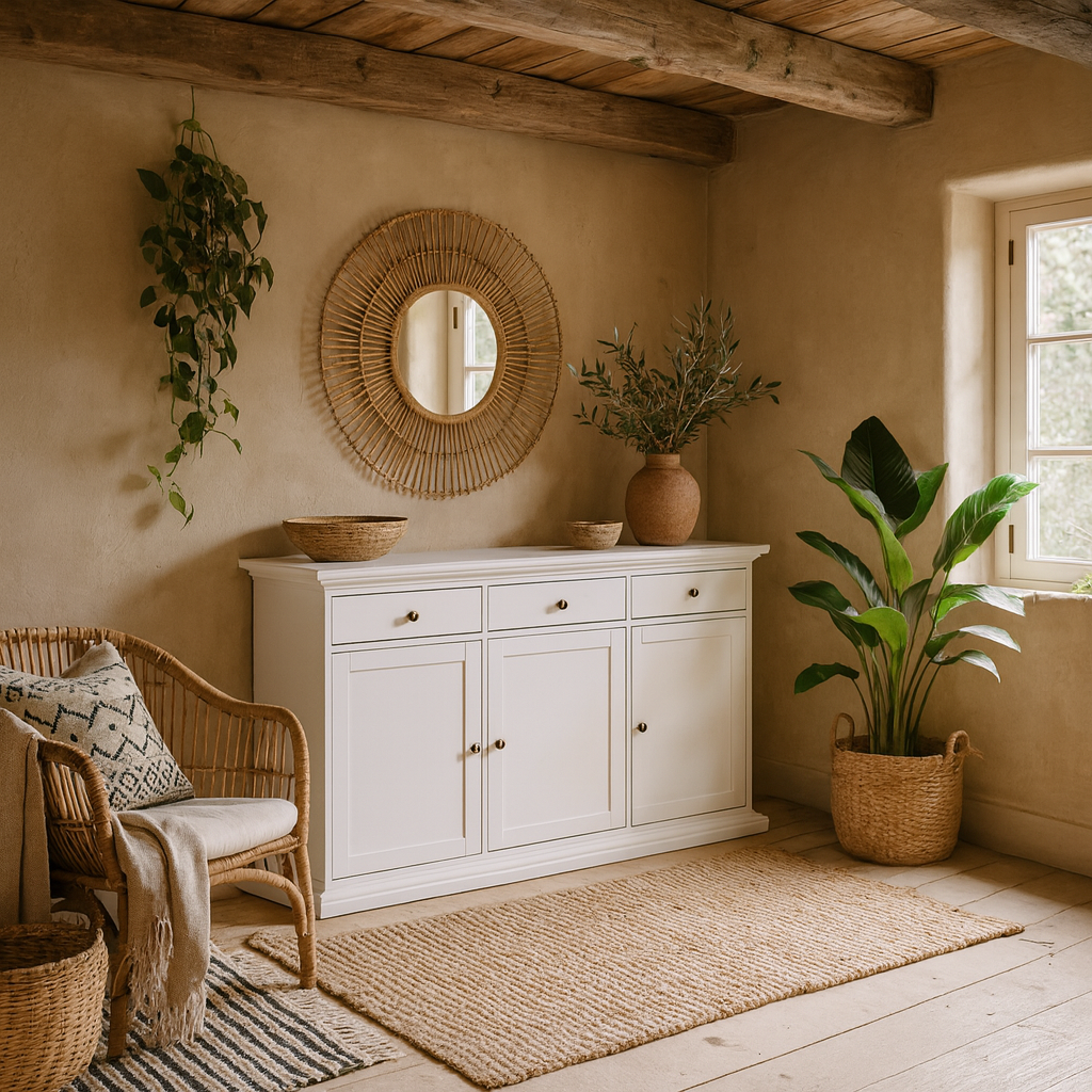 Osaka Farmhouse White Wooden Sideboard 3 Doors 3 Drawers