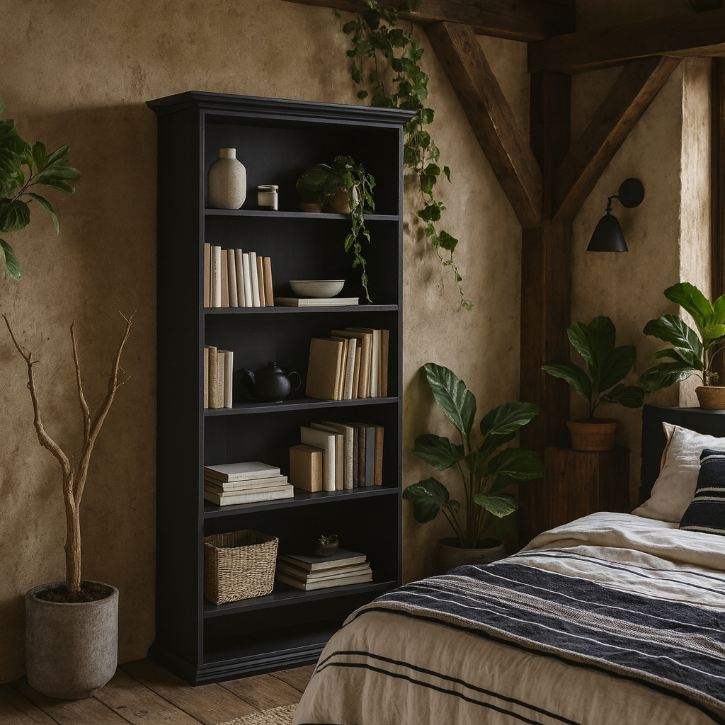 Osaka Farmhouse Dark Grey Wooden Tall Bookcase