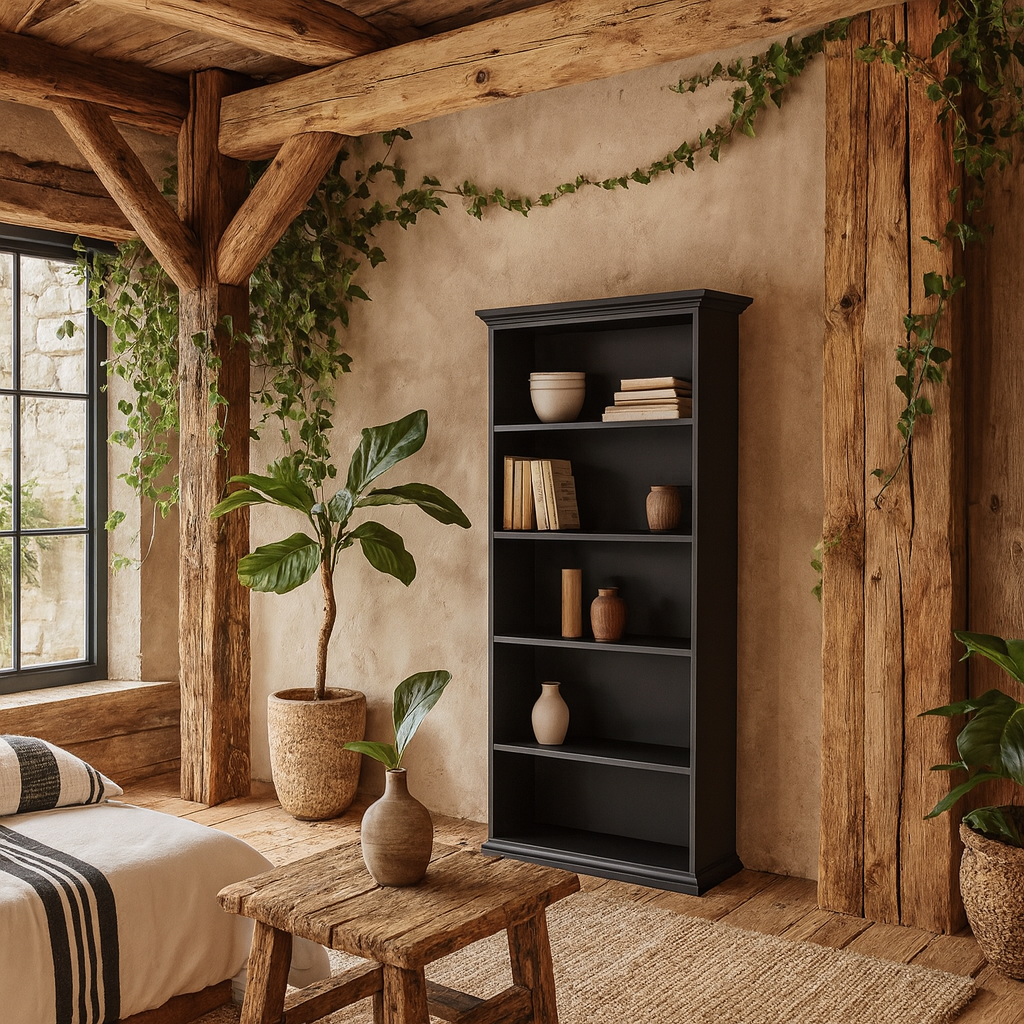 Osaka Farmhouse Dark Grey Wooden Tall Bookcase