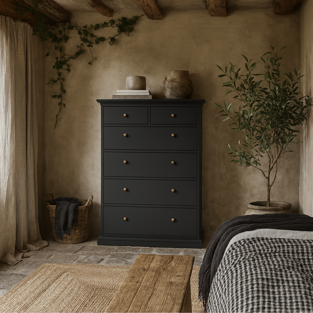 Osaka Farmhouse Dark Grey Wooden Chest 6 Drawers