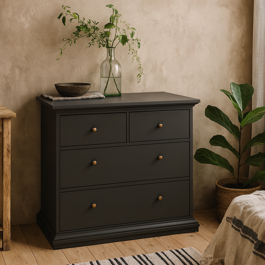 Osaka Farmhouse Dark Grey Wooden Chest 4 Drawers