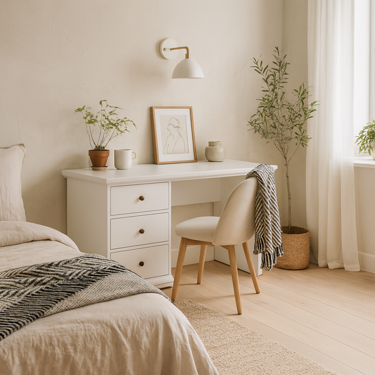 Osaka Farmhouse White Wooden Desk 3 Drawers