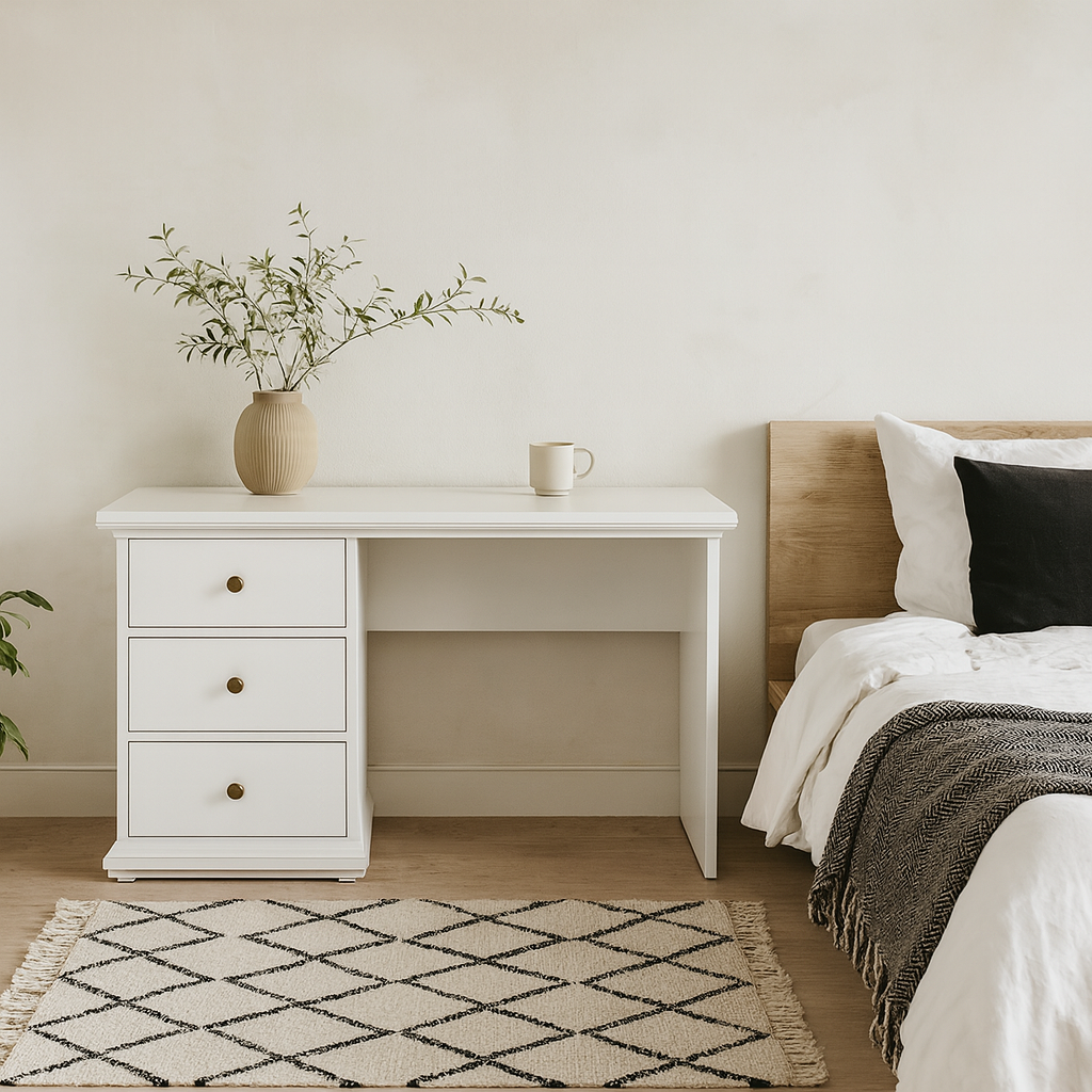 Osaka Farmhouse White Wooden Desk 3 Drawers