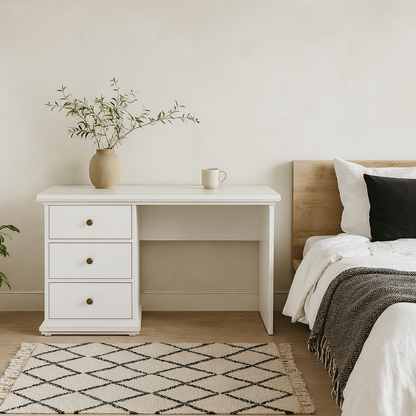 Osaka Farmhouse White Wooden Desk 3 Drawers