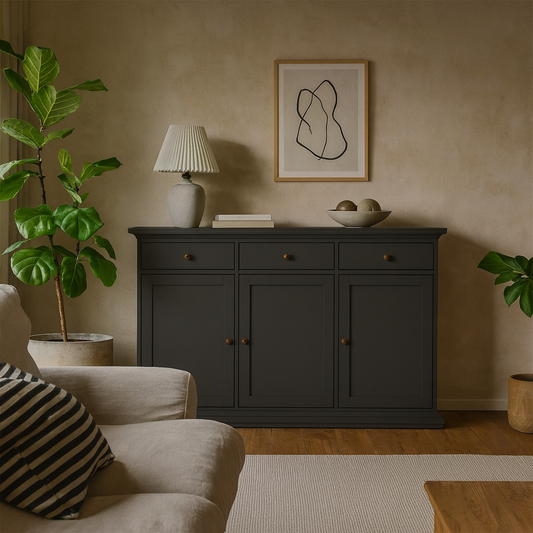 Osaka Farmhouse Dark Grey Wooden Sideboard 3 Doors 3 Drawers