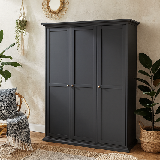 Osaka Matt Dark Grey Wooden Wardrobe 3 Doors
