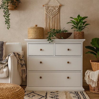 Osaka Farmhouse White Wooden Chest of 4 Drawers