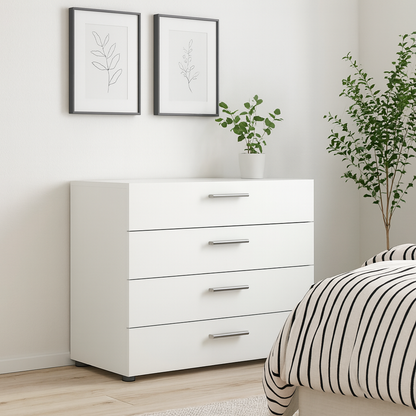 Daejeon White Wooden Chest 4 Drawers