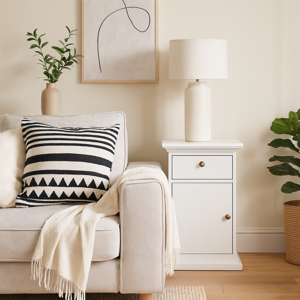 Osaka Farmhouse White Wooden Bedside Table 1 Door 1 Drawer