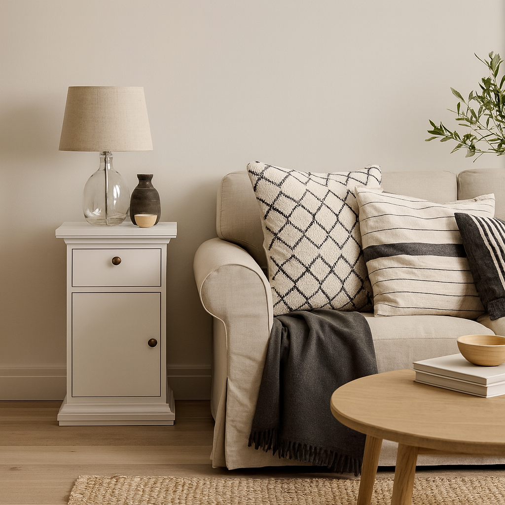 Osaka Farmhouse White Wooden Bedside Table 1 Door 1 Drawer