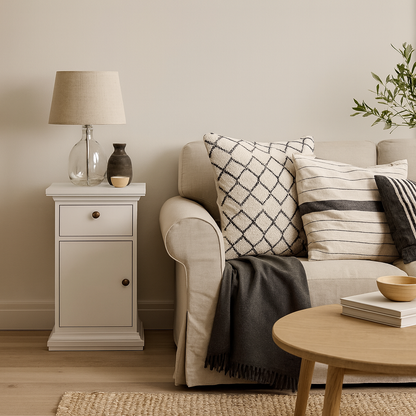 Osaka Farmhouse White Wooden Bedside Table 1 Door 1 Drawer