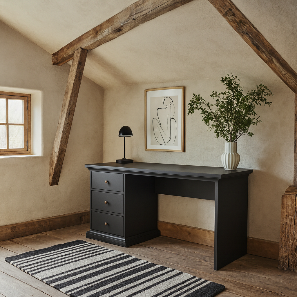 Osaka Farmhouse Dark Grey Wooden Desk 3 Drawers