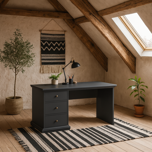 Osaka Farmhouse Dark Grey Wooden Desk 3 Drawers