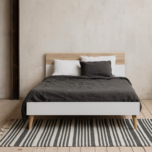 Sapporo 4ft6 Double Bed Frame White and Natural Oak Wood Effect