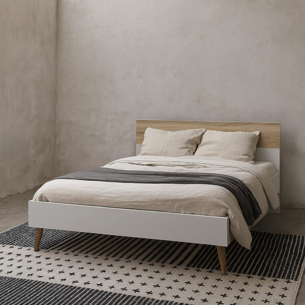 Sapporo 4ft6 Double Bed Frame White and Natural Oak Wood Effect