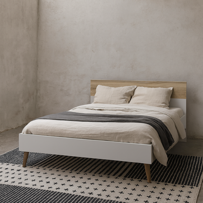 Sapporo 4ft6 Double Bed Frame White and Natural Oak Wood Effect