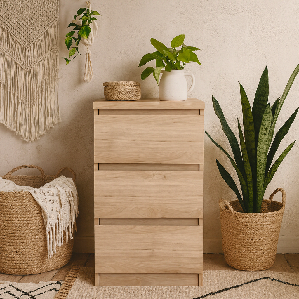 Budapest Natural Oak Effect Wooden Bedside Table 3 Drawers