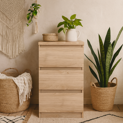 Budapest Natural Oak Effect Wooden Bedside Table 3 Drawers
