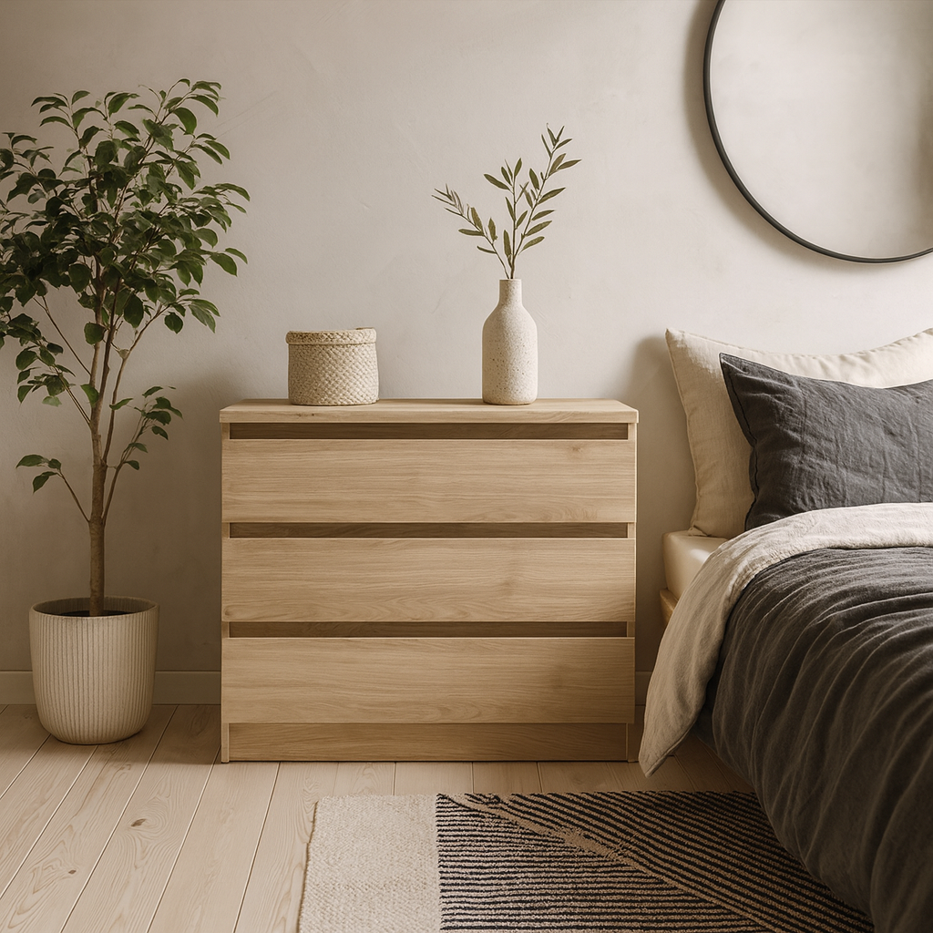 Budapest Natural Oak Effect Wooden Storage Chest 3 Drawers