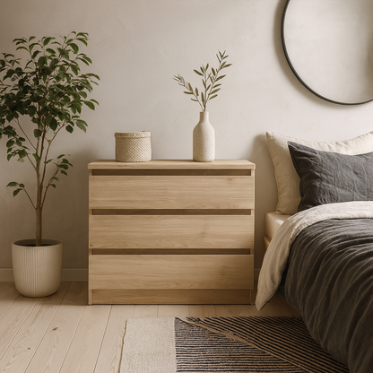 Budapest Natural Oak Effect Wooden Storage Chest 3 Drawers