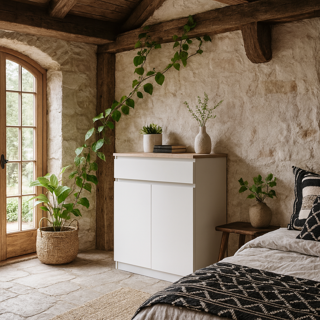 Budapest White Wooden Tall Sideboard 1 Drawer 2 Doors