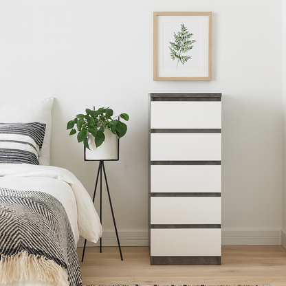 Budapest Concrete Effect and White Wood Narrow Chest 5 Drawers