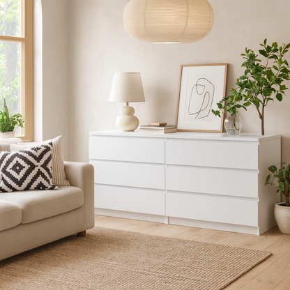Budapest White Wooden Wide Chest 6 Drawers