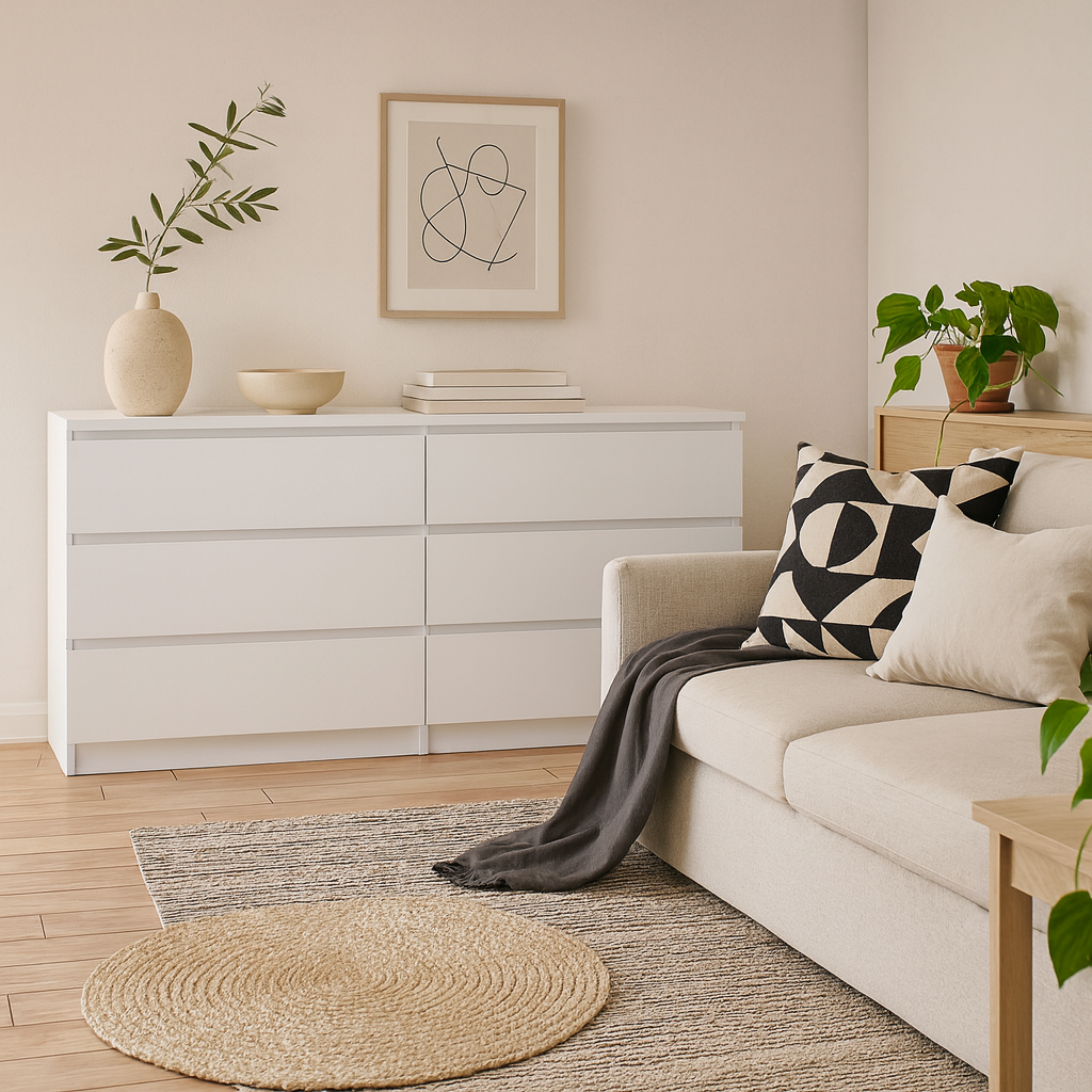 Budapest White Wooden Wide Chest 6 Drawers