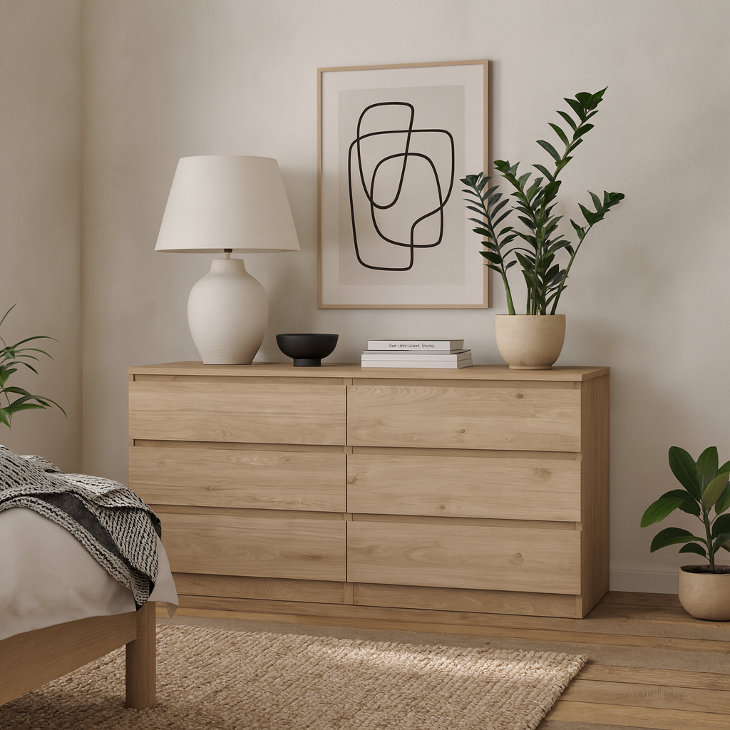 Budapest Natural Oak Effect Wood Wide Chest 6 Drawers
