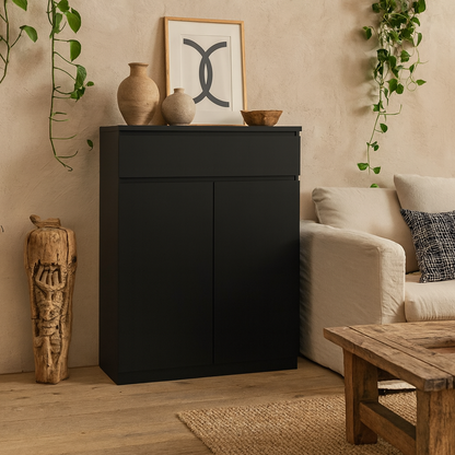 Budapest Matt Black Wooden Sideboard 1 Drawer 2 Doors
