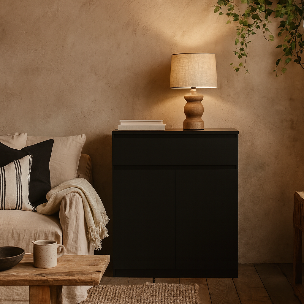 Budapest Matt Black Wooden Sideboard 1 Drawer 2 Doors