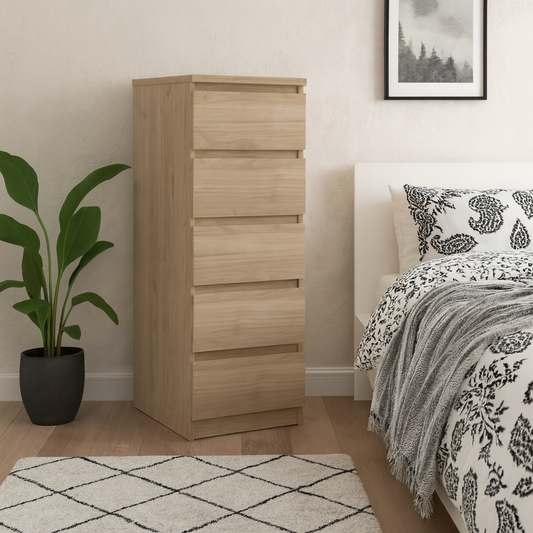 Budapest Natural Oak Effect Wood Narrow Chest 5 Drawers