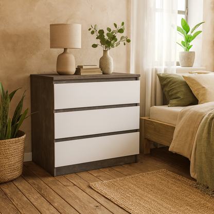 Budapest Concrete Effect and White Wooden Chest 3 Drawers