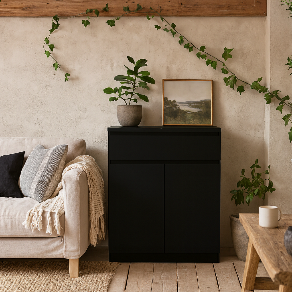 Budapest Matt Black Wooden Sideboard 1 Drawer 2 Doors