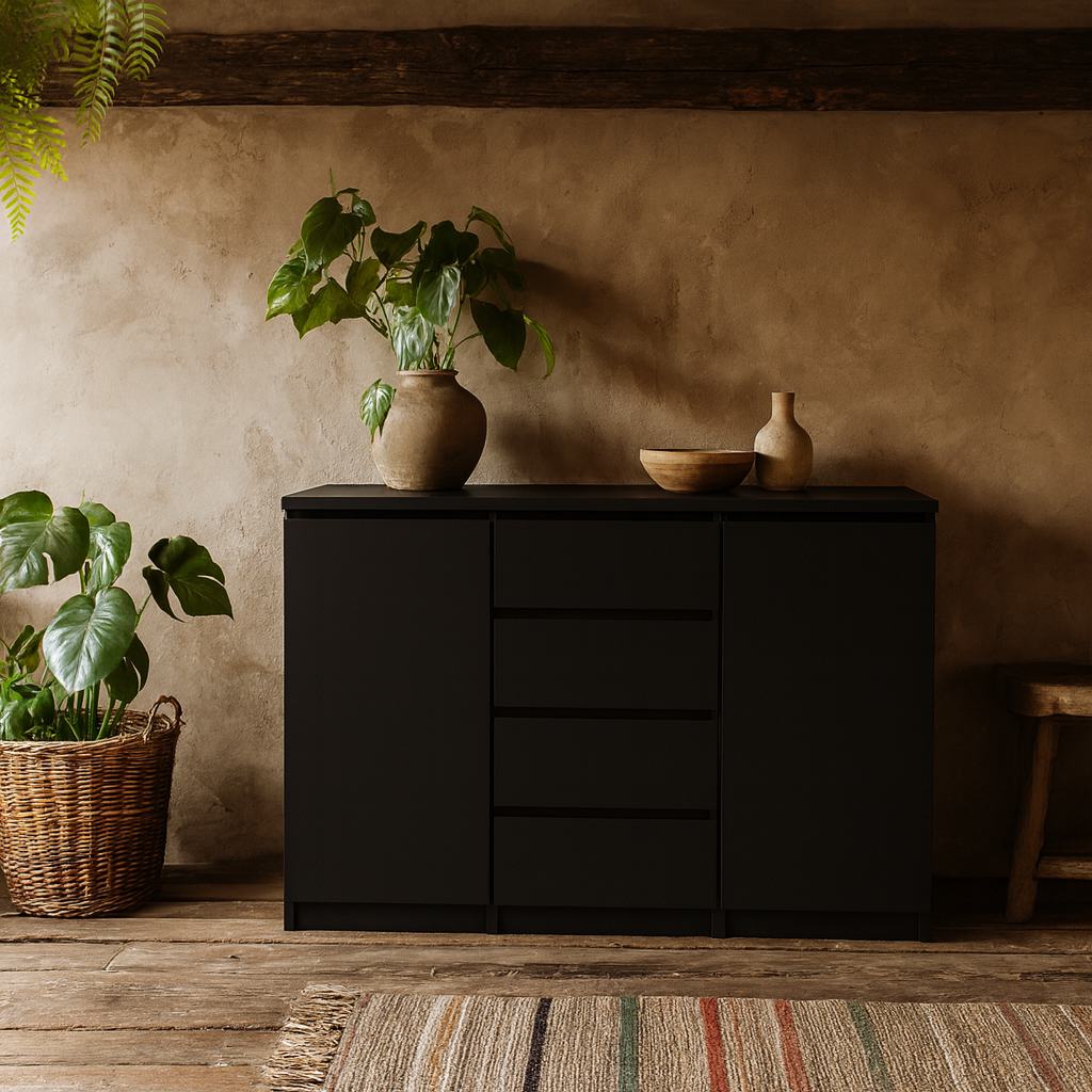 Budapest Matt Black Wooden Sideboard 4 Drawers 2 Doors