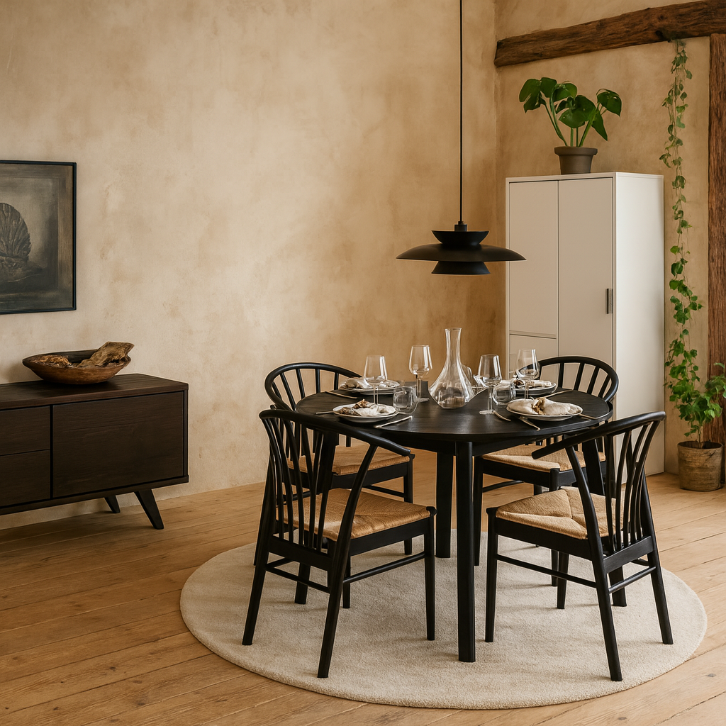 Krakow Dining Set Black Round Extending Dining Table + 4 Dining Chairs