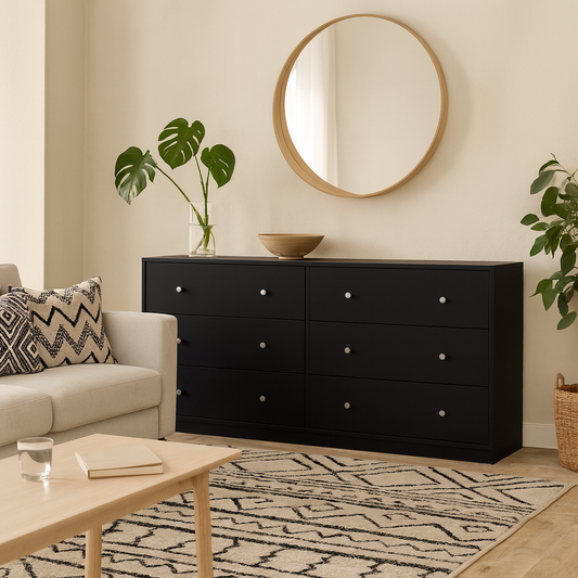 Tainan Black Wide Chest 6 Drawers