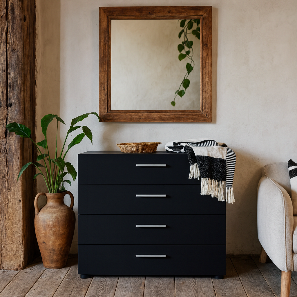 Daejeon Black Wooden Chest 4 Drawers