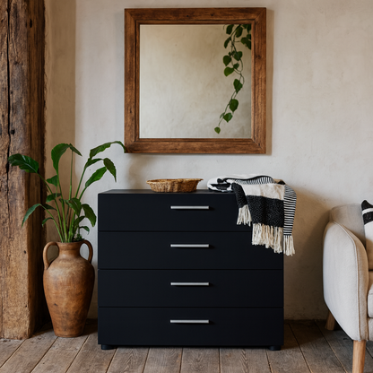 Daejeon Black Wooden Chest 4 Drawers