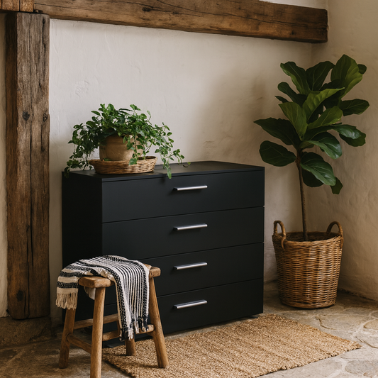 Daejeon Black Wooden Chest 4 Drawers