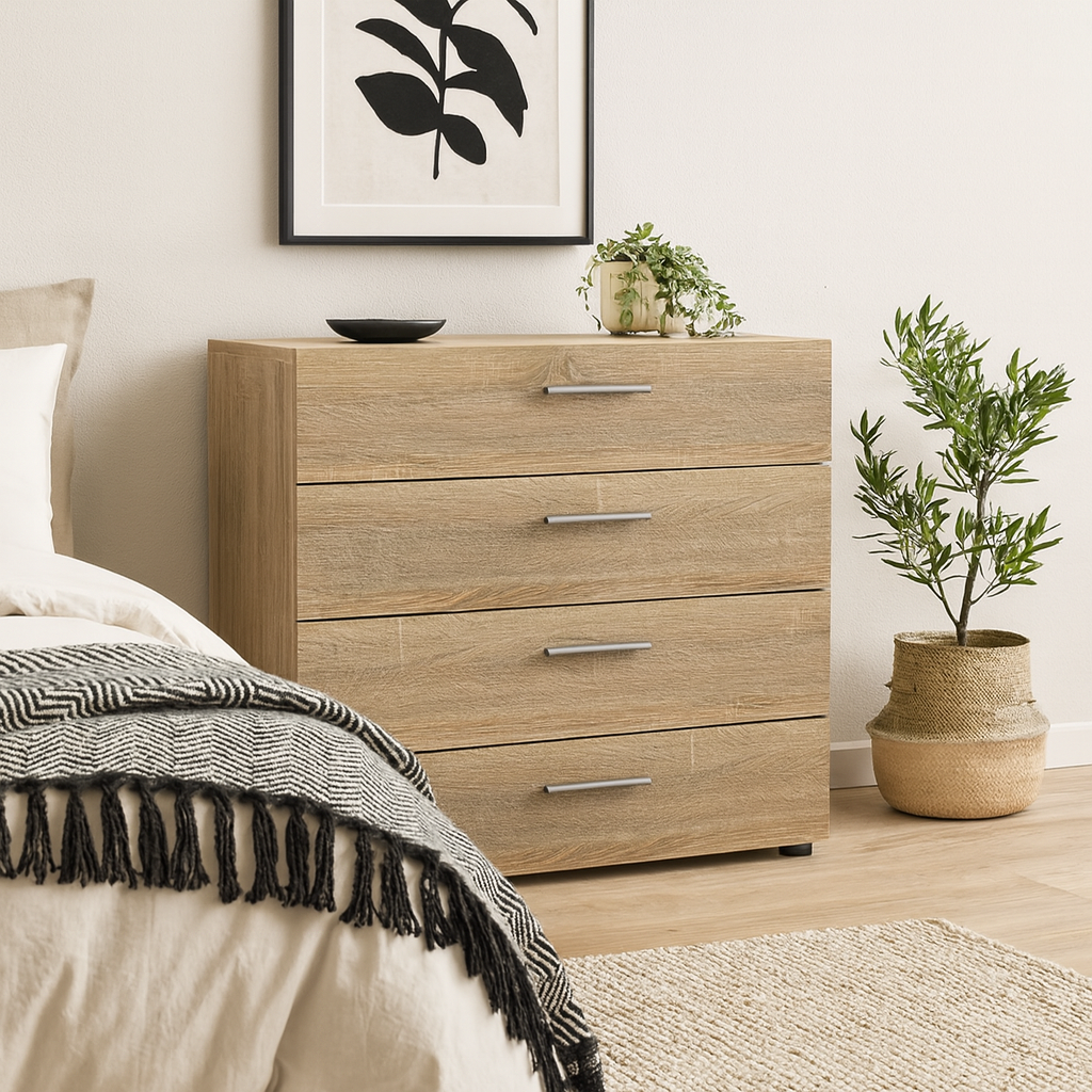 Daejeon Natural Oak Effect Wood Chest 4 Drawers