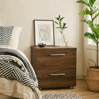Daejeon Walnut Wood Effect Bedside Table 2 Drawers