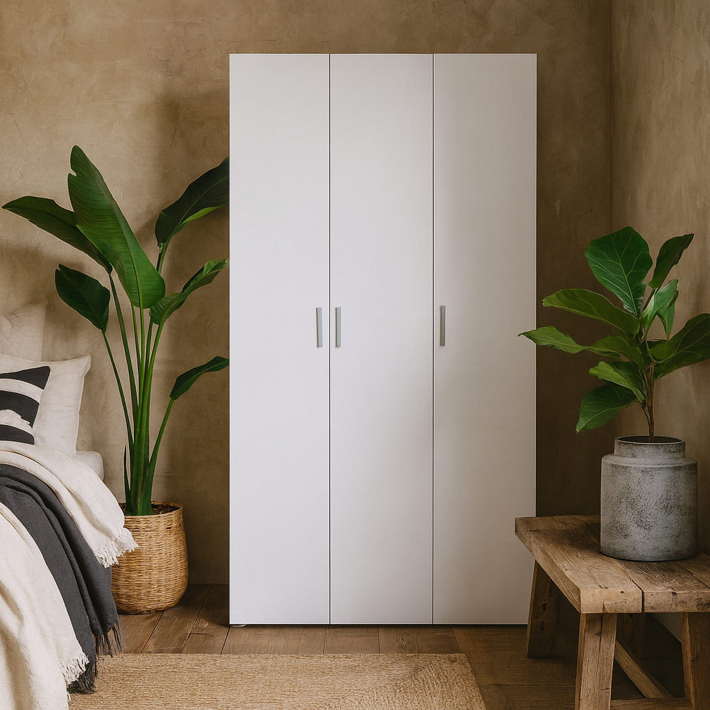 Daejeon White Wooden Wardrobe 3 Doors