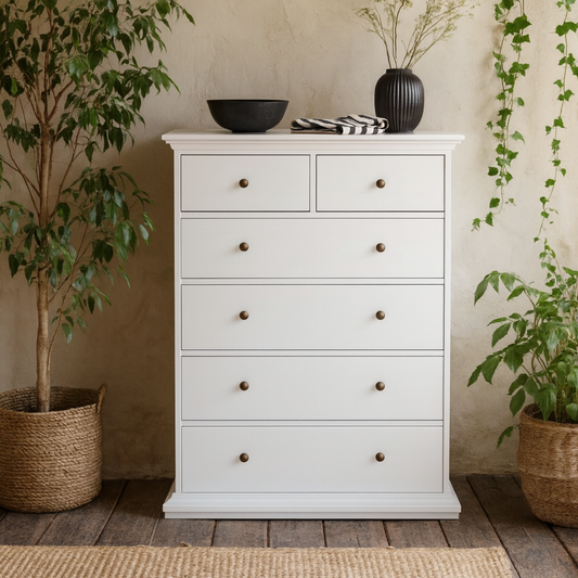 Osaka Tall Farmhouse White Wooden Chest 6 Drawers