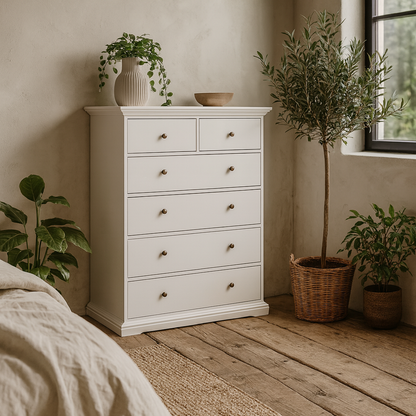 Osaka Tall Farmhouse White Wooden Chest 6 Drawers