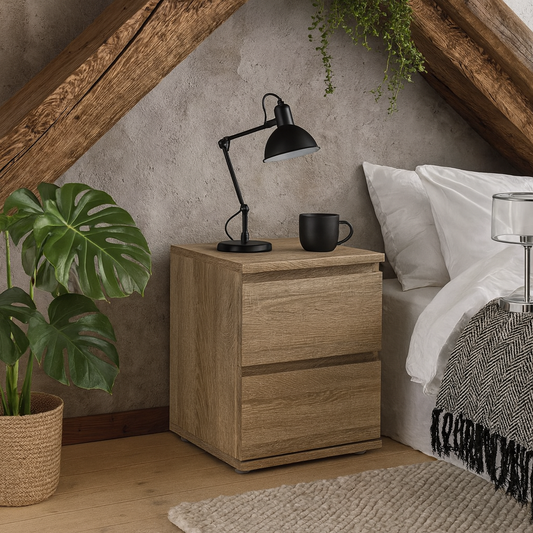 Copenhagen Natural Oak Effect Wood Bedside Table 2 Drawer