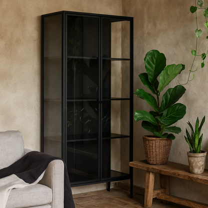 Graz Matt Black Metal Tall Display Cabinet 2 Doors